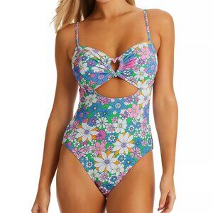 NWT $130 Jessica Simpson Crazy Daisy Heart Ring Cutout One-Piece Swimsuit Size L